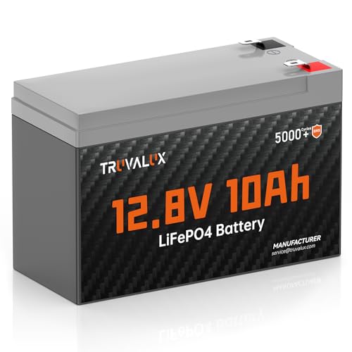 TRUVALUX 12V 10Ah Lithium LiFePO4 battery,Built-in 10A BMS,Lightweight Design,Up to 5000+ Deep Cycles,10 Years Lifespan, Upgrade Now for Fish Finder,Small UPS,Solar Power,Ride-on Toys,Lighting