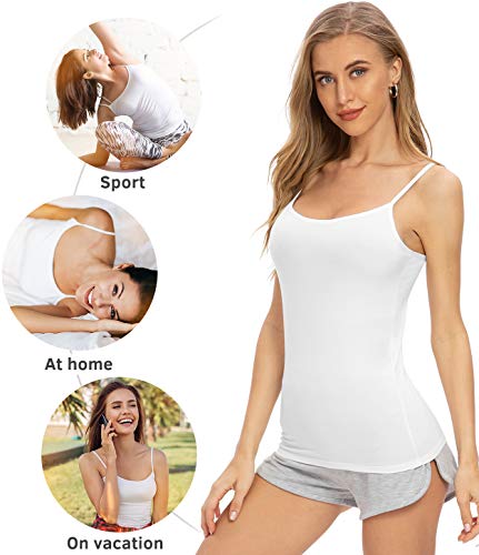 Rosyline Adjustable Camisoles Women Basic Undershirt Spaghetti Strap Tank Top 4 Pack Black/White/Grey/Coffee M