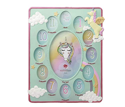Mozlly Mint Green Unicorn Baby First Year Collage Photo Frame Standard 4 X