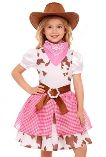 SIZGAROOT Cowgirl Costume for Girls with Hat Halloween Party Dress Up (Pink, 5-6 Years)