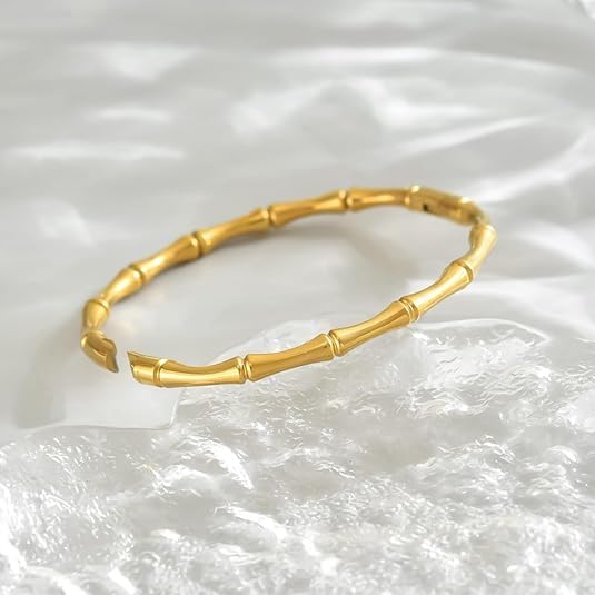 Image of Bamboo Pattern Bracelet for Women | Premium Gold Plated Cuff Bracelet | Minimalist Designer Jewellery for Daily & Party | Gift for Her
