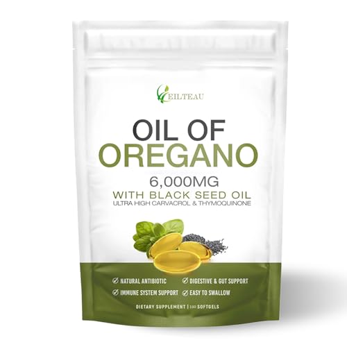 Image of EILTEAU Oil of Oregano with Black Seed Oil,6000mg Oregano Oil Capsules,Non-GMO,Gluten Free,Antioxidant & Immune Support - 3rd Party Lab Test,GMP Certification (1)