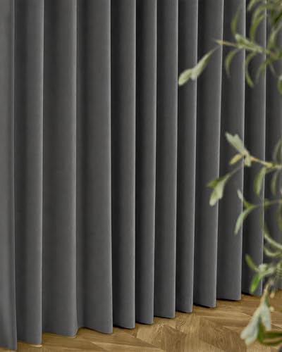 Image of Graywind Motorized Curtains with Track, Room Darkening Smart Curtains, Hardwired Curtains Compatible with Alexa Google Home Remote Control for Large Windows, Custom Drapes Up to 220 inch, Echo (Smoke)