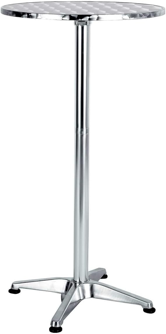 btexpert aluminum indoor outdoor 23.75" round restaurant bar height 44" table, patio stainless steel silver furniture 25.75" base