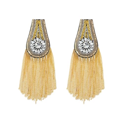 Tsophreniq Charreteras de metal con diamantes de imitación para el hombro, charreteras con flecos para chaquetas, fiestas, ropa, decoración, accesorios de costura, charreteras de metal para hombros