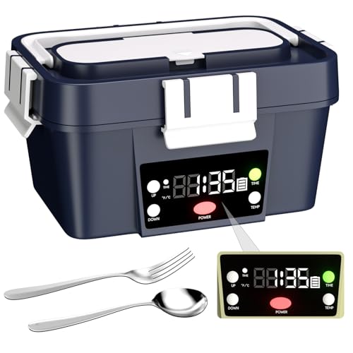 Gorgeous Cordless Electric Lunch Box, Smart Timer Auto Heating Lunch Box with Large Capacity, 10000mAh Rechargeable Food Warmer for Work, Car, Home, Leakproof Bento Container for Adults(Dark Blue)