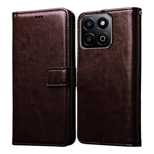 Image of Amazon Brand - Solimo Flip Leather Mobile Cover (Soft & Flexible Back case) for Honor X7c 5G (Coffee)
