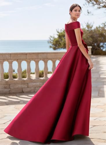 Off The Shoulder Mother of The Bride Dresses for Women Wedding Guest Long Formal Dress with Bow Train2