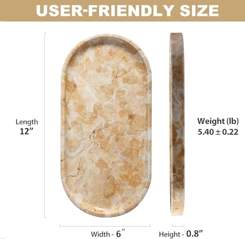 Image of Koville Egypt Natural Marble Tray, 12 inchx6 inch Vanity Decorative Tray for Countertop Organizer, Catchall Tray for Perfume, Candles, Jewelry Dish