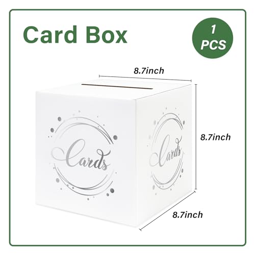 Image of 1 Pack White and Silver Foil Card Box for Party, 8.7 inch White Gift Card Box Money Box for Birthday, Wedding, Baby Shower, Retirement, Anniversary, Bridal Shower, Raffle Ticket
