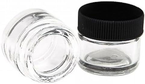 DabJars : set of 10 glass jars 5ml / 1.2"x1.2" BLACK cap threaded screw top heavy weighted glass retail or wholesale packaging