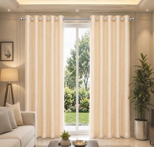 Image of Double Curtains 2 in 1 Embroidery Transparent Curtain with 80% Blackout Curtain Best for Every Interior Living Room (Mustard 8ft Set 2)