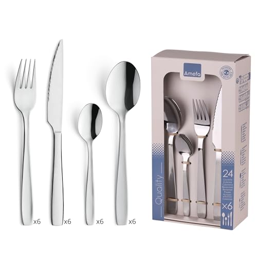 AMEFA - Coffret 24 couverts de table pour 6 personnes - Hôtel - Acier inoxydable 18/0, Finition Brillante