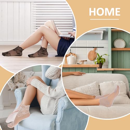 5Pairs Women's Lace Socks Sheer Lace Socks Fishnet Socks Ankle Mesh Lace Socks Lace Loose Socks for Women Girls 5