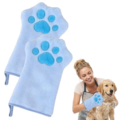 WeddHuis 2 Pcs Serviette pour Chiens Gants de Nettoyage pour Chats Tissu Absorbant Doux & Durable en Microfibre pour Animaux Domestiques Chiens Chats Autres Petits Animaux (Bleu)