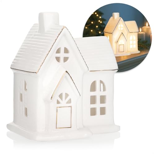 com-four® LED-Haus aus Porzellan - batteriebetriebenes Leuchthaus -...