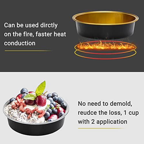 Beasea Aluminum Cupcake Pans With Lids, 4 Inch 50 Pack Disposable Pie Pans For Cake, 8 Oz Aluminum Pie Pan Tin Black Golden Tart Pans Round Oven Baking Mini Cake Pan For Pie Tart Quiche #TOP2