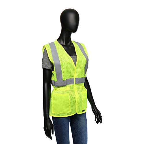 West Chester 47207 Class 2 High Visibility Ladies Fitted Mesh Vest - Green, Large/X-Large, Safety Vest With 2 Exterior Pockets, Reflective Tape Pattern #TOP4