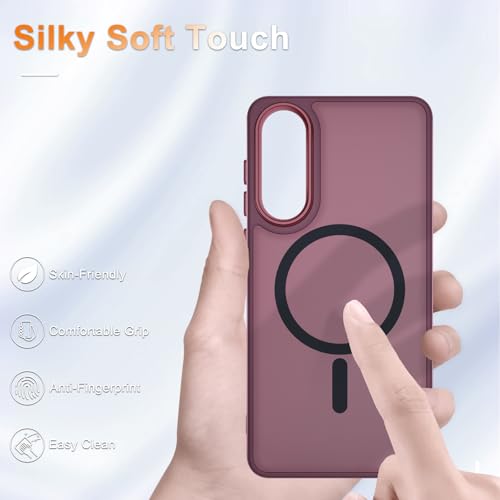 Image of YENAPOON for Samsung Galaxy S25 Edge Case, Matte Magnetic Case, Wine Red | Fit for Magsafe, Screen Protector Included, Translucent Frosted Slim Shockproof Protective Phone Cover