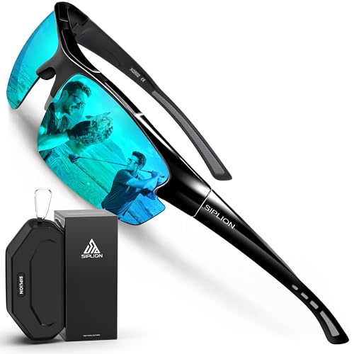 Image of SIPLION Polarized Sunglasses Men Sports: UV400 Protection Anti-Slip Wrap-Around TR90 Frame for Driving Fishing Golf Running