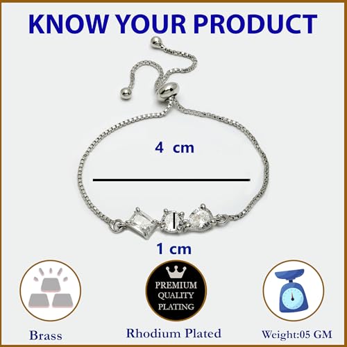Image of ZENEME Bracelet Silver Toned Rhodium Plated American Diamond Crystal Charm Bracelet For Women