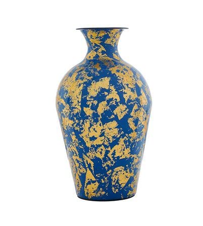 Amaze Shine Unbreakable Flower Vase Metallic for Home and Decor Handmade Flower vase (12 inch) (Blue-Gold Foil Printed vase)