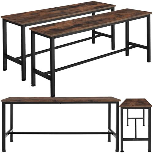 tectake® Set con 2 Panche, Design Lineare, 108x32,5x50 cm, Telaio in Acciaio, Piano in Legno, Panche Da Esterno e Interno, Regolabili, Panca per Tavolo Birreria - Legno Industriale Scuro, Rustico