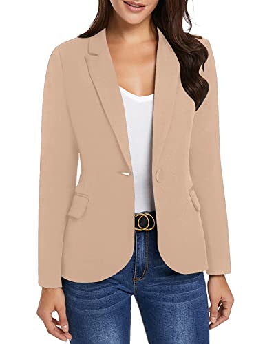 luvamia Women's Notched Lapel Neck Long Sleeves One Button Pocketed Blazer Jacket Wear to Work Suit Light Jackets for Women Casual Tan Blazer Women Sienna Sand Size X-Large