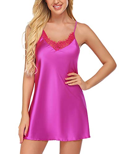 Ekouaer Silk Teddy Lingerie Sexy Baby Doll for Women Plus Size Satin Nighties Rose Red