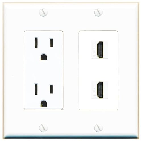 RiteAV - 15 Amp Power Outlet 2 Port HDMI Decorative Type Wall Plate - White