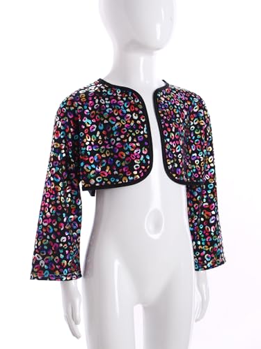 Hularka Kids Girls Boys Metallic Leopard Print Bolero Jacket Open Front Shrug Cardigan Dress Cover Up Dance Coat4