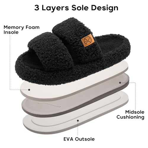 Women's House Slippers Open Toe Indoor Slippers Memory Foam House Shoes with Soft Fleece3