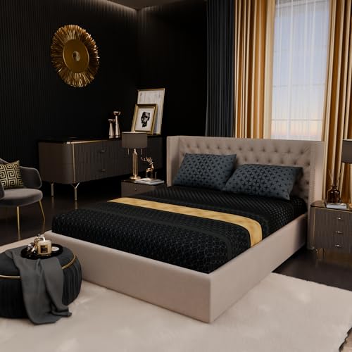 Image of Stoa Paris 100% Bamboo Cotton King Size Fitted Bedsheet with 2 Pillow Covers, 200TC Printed Bed Set, Breathable, All-Season Comfort, Home Decor, Imperial Grandeur - Midnight Crest (182cmx198cm+30cm)