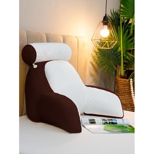 Almofada de Descanso Apoio de Costas Travesseiro Ergonômico para Leitura, apoio de Cabeça Removível, 55cm Com Encosto, 60cm Largura (TABACO)