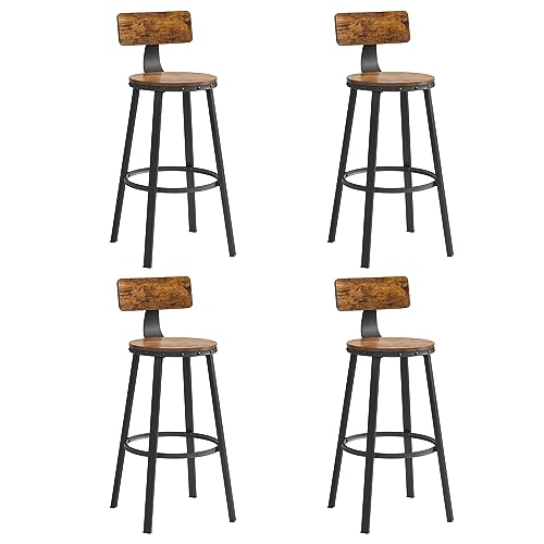 VASAGLE Tabouret Bar Industriel, Lot de 4, Chaises Bar Cuisine, avec Dossier, Cadre en Acier, Siège 73,5 cm de Haut, Montage Facile, Style Industriel, Marron Rustique...
