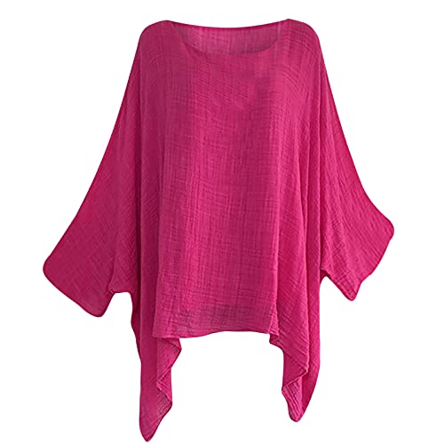 NaRHbrg Batwing Tunic Tops for Women s Linen Basic Blouse Summer Beach Cover Loose Oversized Lounge Tee Shirts High Low Hot Pink