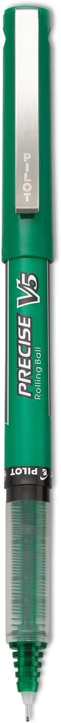 Precise V5 Stick Rolling Ball Pens, Extra Fine Point, Green Ink, Dozen Box (25104)