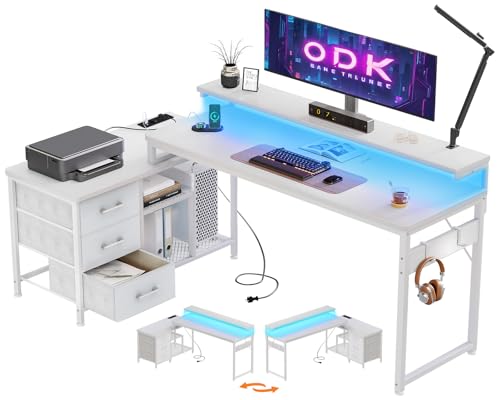 Odk Escritorio Blanco Con Cajones, Escritorio Esquinero Con Estanteria, Mesa Escritorio Con Puerto Usb Y Toma De Corriente, Escritorio De Ordenador Para Gaming En L 174x100cm Odk Escritorio Blanco Con Cajones, Escritorio Esquinero Con Estanteria, Mesa Escritorio Con Puerto Usb Y Toma De Corriente, Escritorio De Ordenador Para Gaming En L 174x100cm