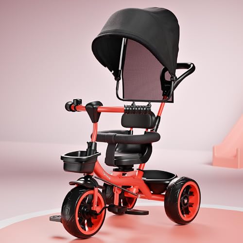 Image of Lifelong Kids Parental Control Tricycle with Canopy,Harness,EVA Wheels, Bell & Storage Basket|Baby Trike|Age Group 1 Years to 4 Years Carrying Capacity Upto 25 kg (Red /Black)
