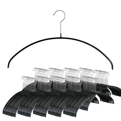Mawa Wide Clothing Hangers, Steel Hanger with Non-Slip Coating, for Shirts, Blazers, Button-Downs, T-Shirts, 360-degree Rotatable Hook, Set of 140, Black