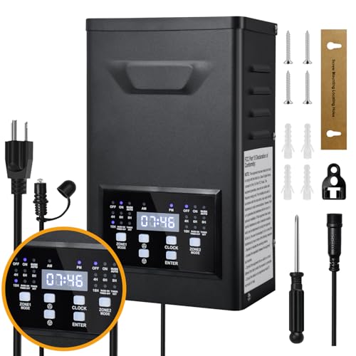 COLOER 300W Low Voltage Landscape Lighting Transformer with 2 Independent Control Output Zones, 120V AC to 12V/14V AC Low Voltage Power Pack with Timer and Photocell Sensor for Outdoor Light