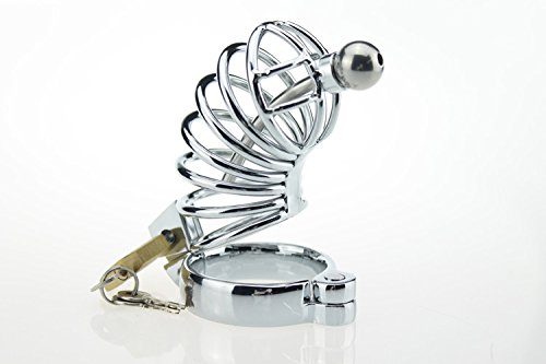 Stainless Steel Chastity Cage with Urethal Tube and 3 Ball Rings - Image 2
