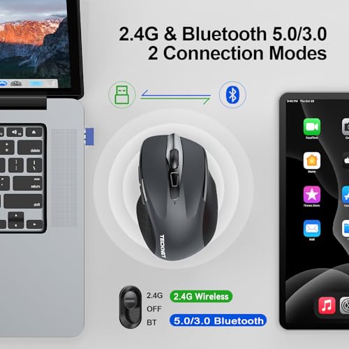 TECKNET Bluetooth Mouse, 4800DPI Wireless Mouse Computer Silent Click USB Mice Bluetooth 3.0/5.0 and 2.4GHz Connectivity with 6 Adjustable DPI, 30 Months Battery Life Cordless Mouse for Laptop - Image 3