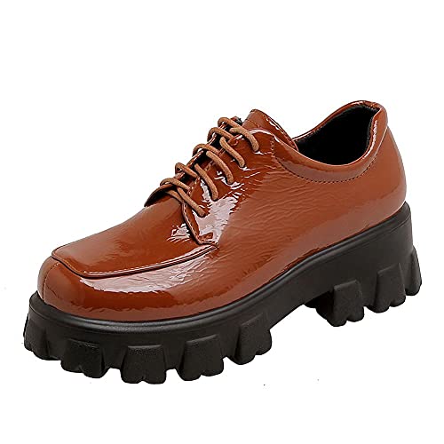 mikarka Women's Lace-Up Perforated Wingtips Oxford Shoes Vintage Platform Chunky Stacked Heel Brogues Flat Saddle Oxfords Dress Shoes