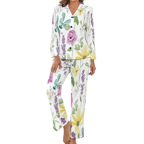 Pyjama femme ouvert devant adieu inconfort ensemble roses aquarelle chic
