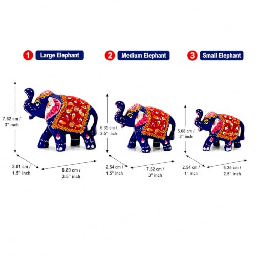 Image of eCraftIndia Handcrafted Multicolor Elephant Showpiece Set of 3 for Home Decor | Traditional Rajasthani Painted Elephant Figurines | Decorative Table Accent, Office Desk & Gifting Item