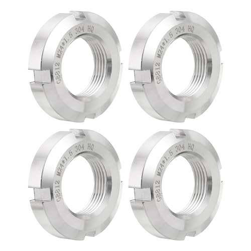 QUARKZMAN M24 x 1.5mm - 4pz Fissaggio Dadi Tondi Scanalati Quattro Scanalature - Dado Bloccaggio Tondo Acciaio Inossidabile 304 per Vari Cuscinetti Volventi, Settore Industriale, Argento