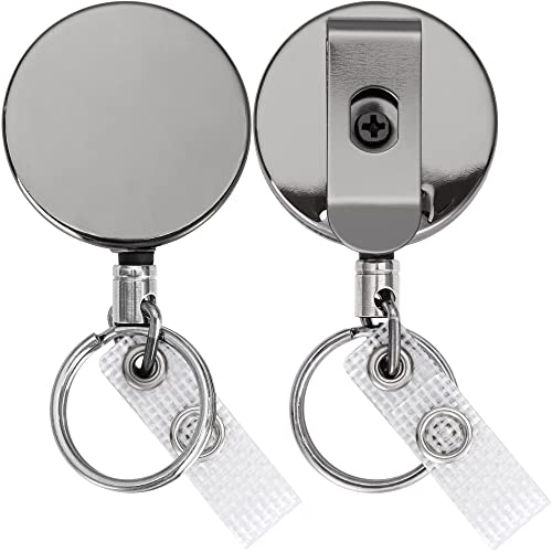Mifflin Heavy Duty Retractable ID Badge Reels (Black, 2 Pack) w/Belt Clip, Key Ring & Plastic Snap Strap for Name Card Holders