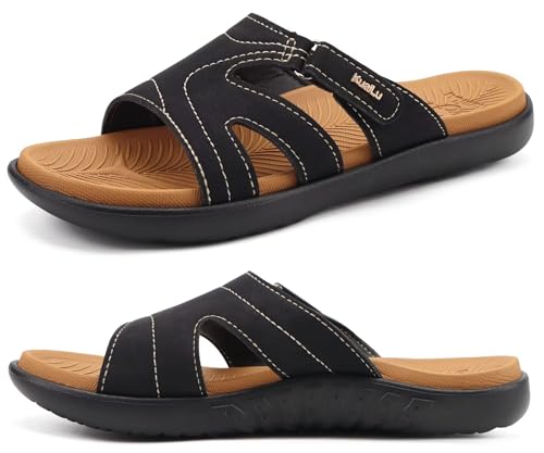 Best Shoes For Someone With Plantar Fasciitis - Top 5 Picks & Review 3 KuaiLu Womens Fashion Orthotic Slides Ladies Lightweight Athletic Yoga Mat Walking Sandals Slip On Thick Cushion Recovery Slippers Sandles Comfort Plantar Fasciitis Arch Support Black Khaki Size 7.5