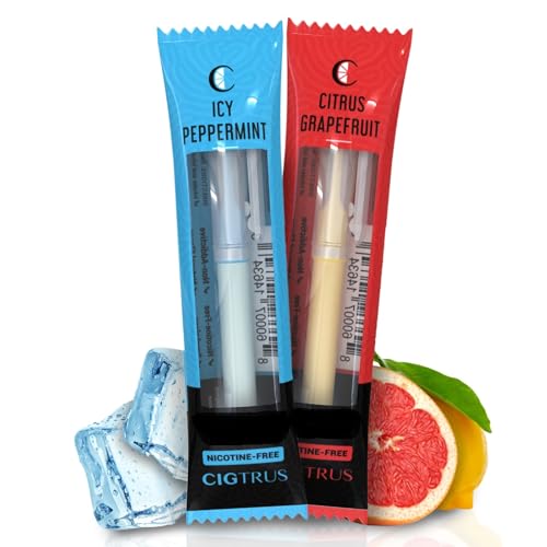 Cigtrus Inhalador de aire sin humo, sin tabaco, sin nicotina y no eléctrico, ayuda de alivio de fijación oral, barra de respiración de reemplazo de hábitos, paquete de 2 (pomelo y menta ICY)